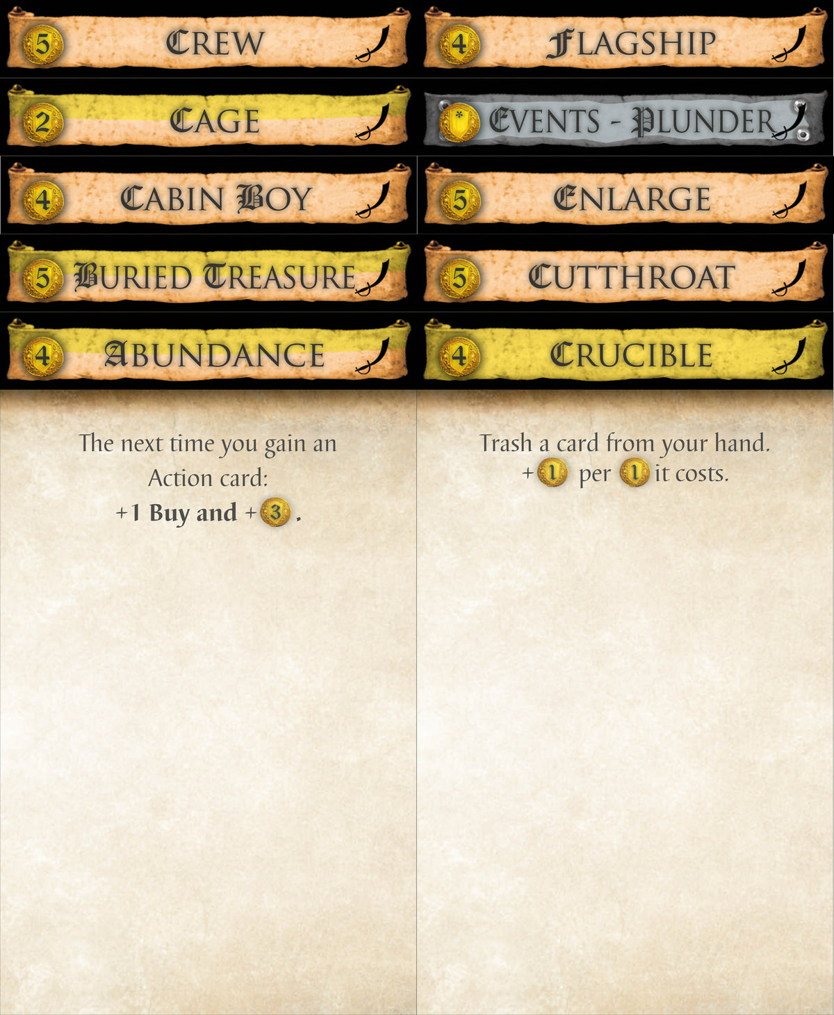 Dominion - PLUNDER - Game Card Dividers - High Quality Printed Cards