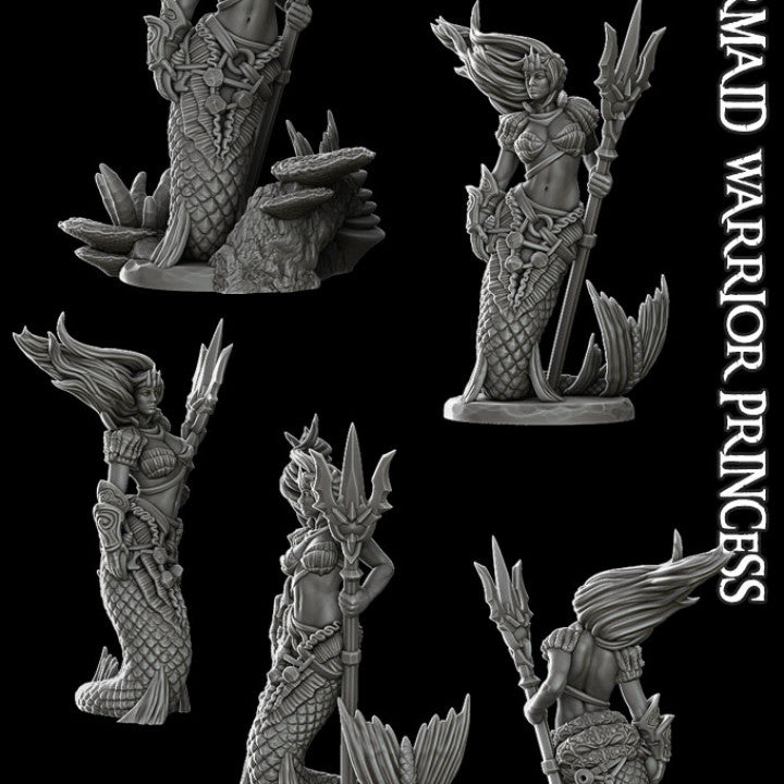MERMAID WARRIOR PRINCESS - Miniature | All Sizes | Dungeons and Dragons | Pathfinder | War Gaming