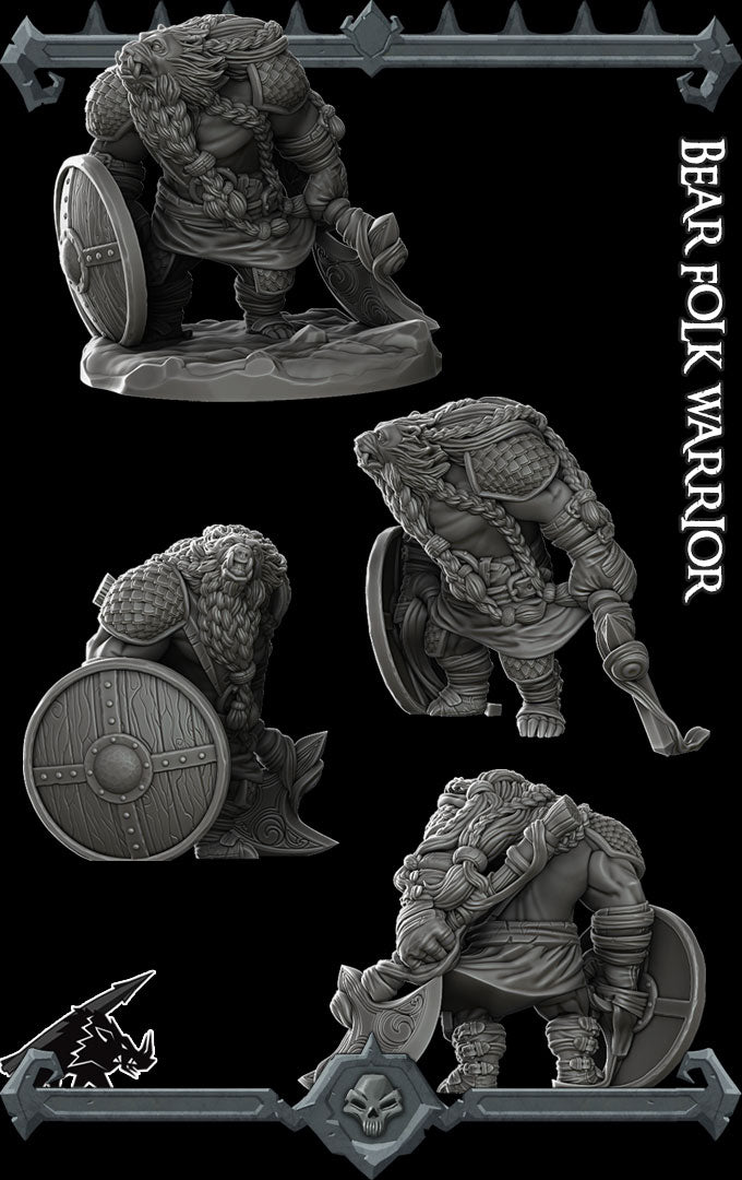 BEAR FOLK WARRIOR - Miniature -All Sizes | Dungeons and Dragons | Pathfinder | War Gaming