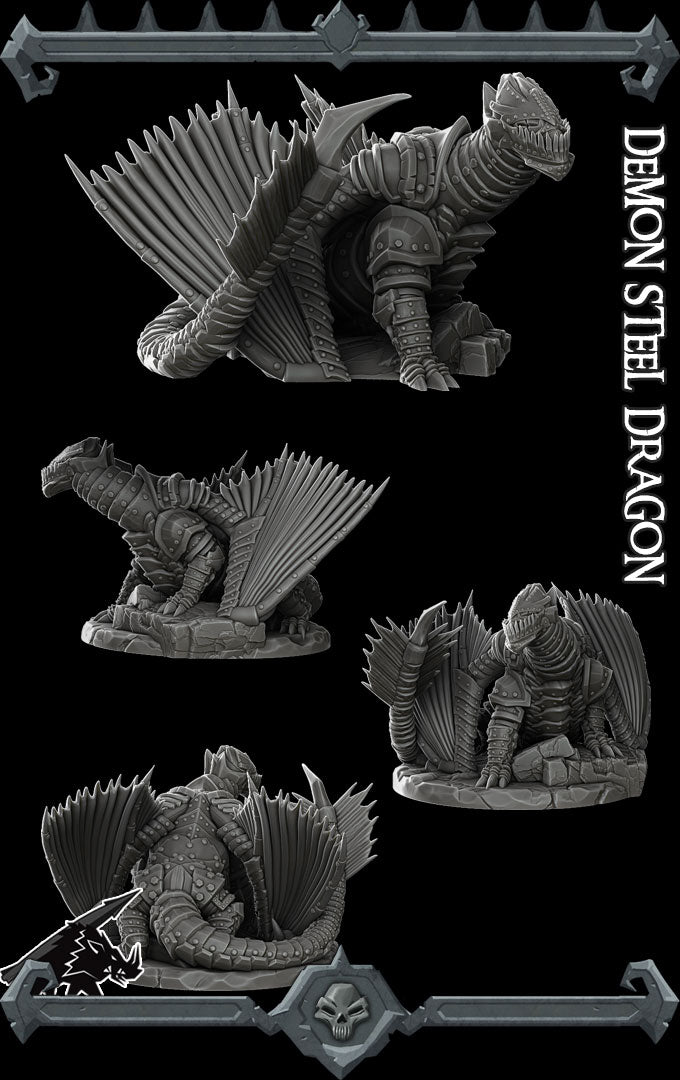 DEMON STEEL DRAGON - Miniature -All Sizes | Dungeons and Dragons | Pathfinder | War Gaming