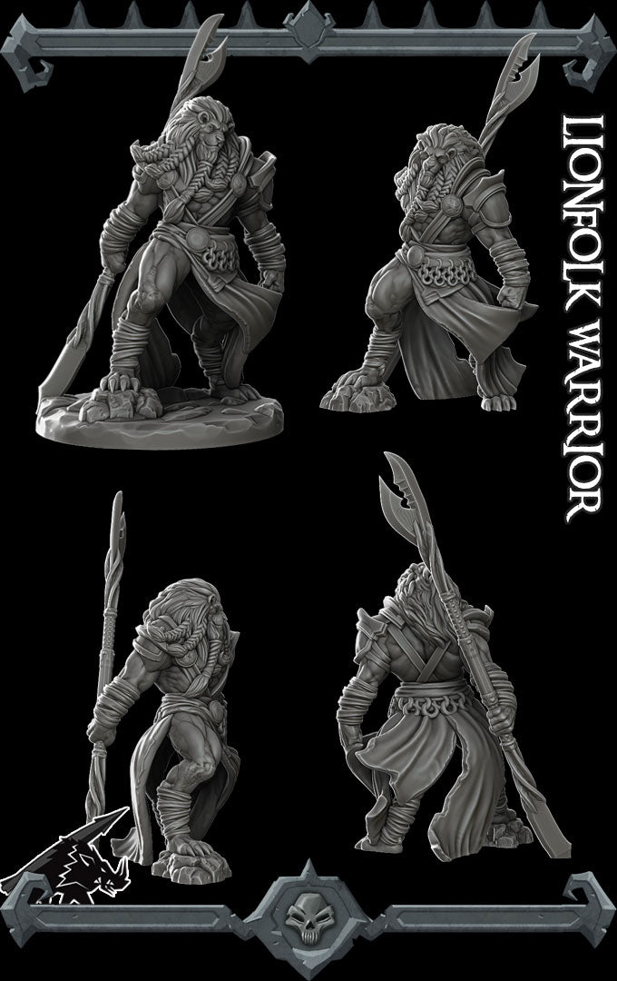 LIONFOLK WARRIOR - Miniature | All Sizes | Dungeons and Dragons | Pathfinder | War Gaming