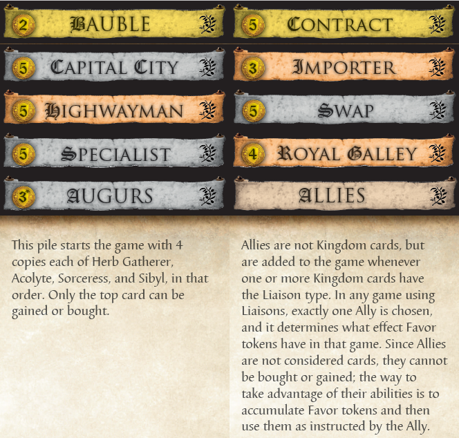 Dominion - ALLIES - Game Card Dividers - High Quality Printed Cards