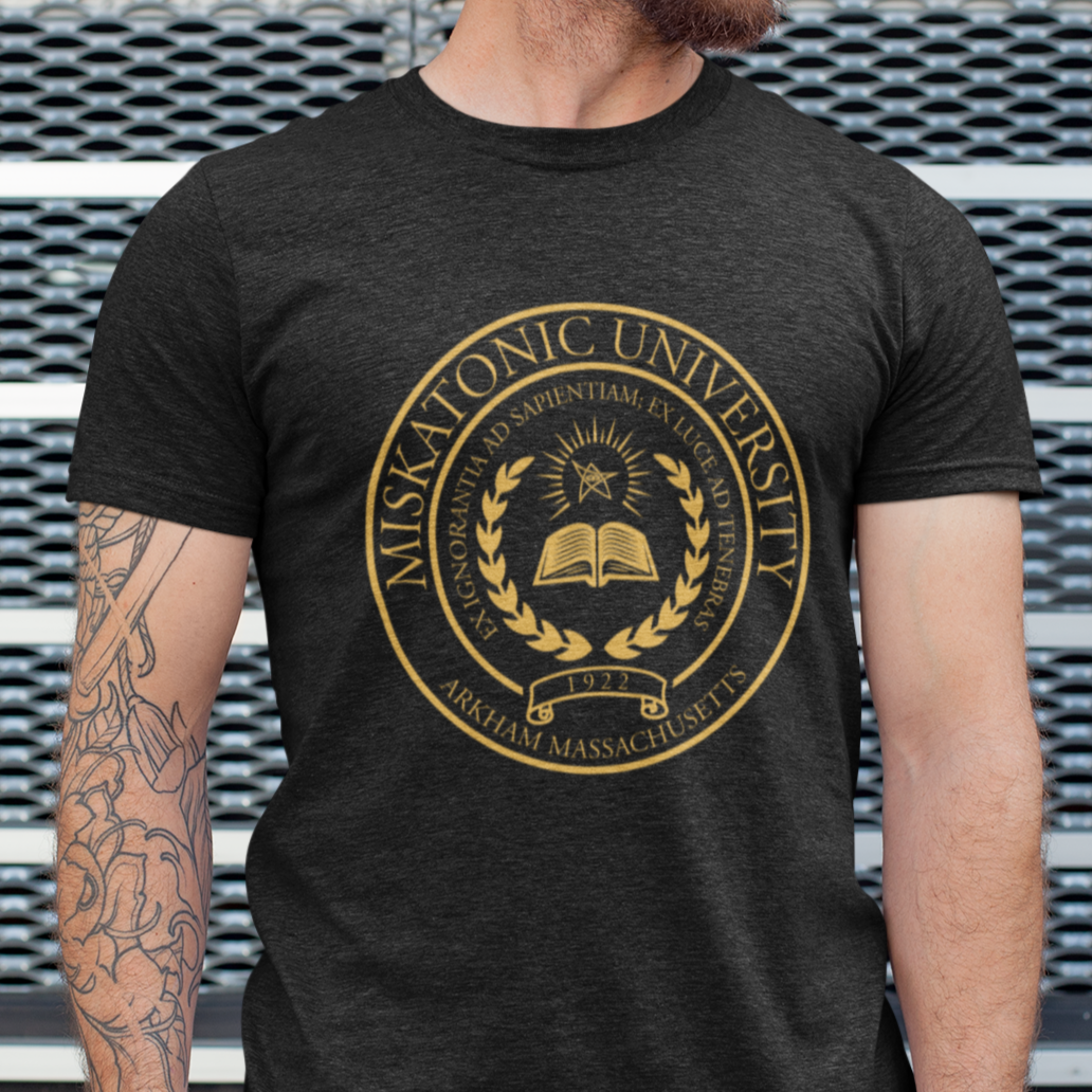 Mens Miskatonic University T Shirt | HP Lovecraft | Mythos | Arkham Ho– Paragon Star Mens Miskatonic University T Shirt | HP Lovecraft | Mythos | Arkham Ho– Paragon Star