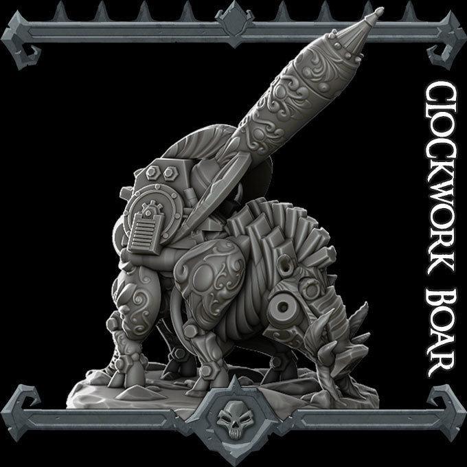 CLOCKWORK BOAR - Miniature -All Sizes | Dungeons and Dragons | Pathfinder | War Gaming