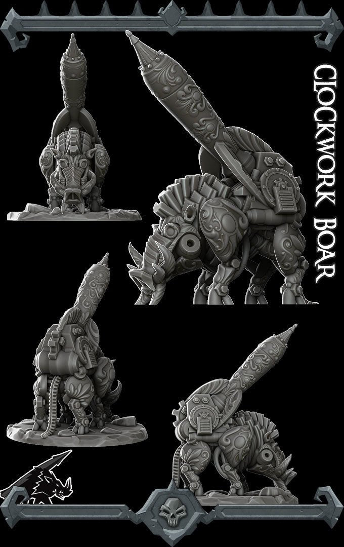 CLOCKWORK BOAR - Miniature -All Sizes | Dungeons and Dragons | Pathfinder | War Gaming