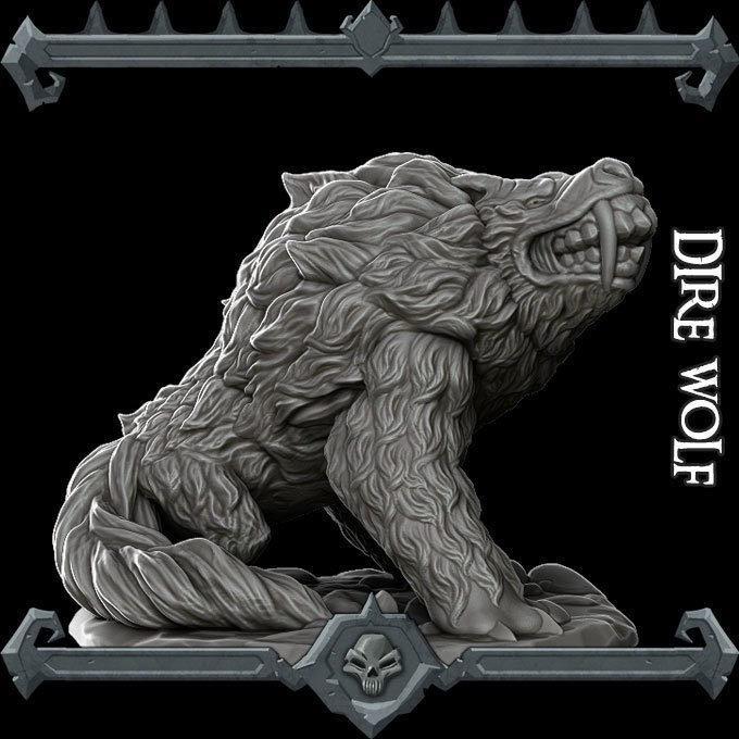 Dire Wolf - Miniature -All Sizes | Dungeons and Dragons | Pathfinder | War Gaming