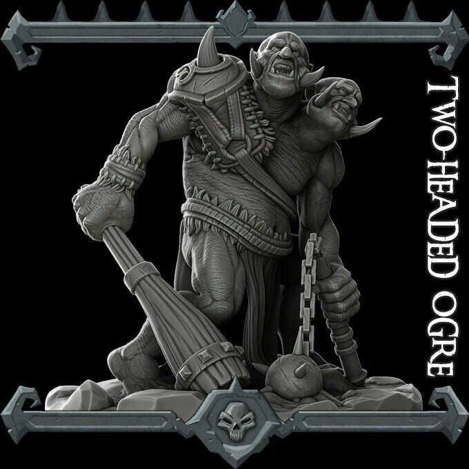 TWO HEADED OGRE - Miniature | All Sizes | Dungeons and Dragons | Pathfinder | War Gaming