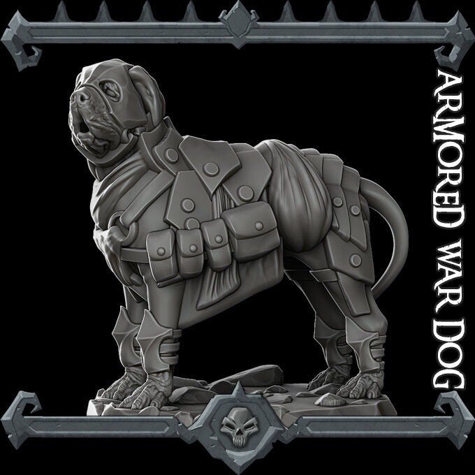 ARMORED WAR DOG - Miniature | All Sizes | Dungeons and Dragons | Pathfinder | War Gaming