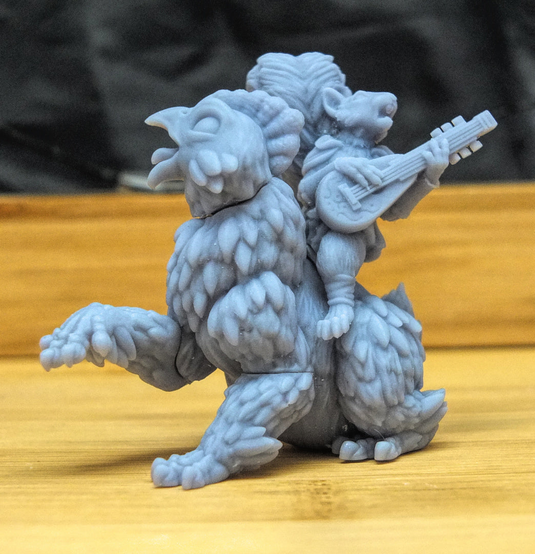 Scurryni Bard Riding Chickenbear Resin Miniature for DnD | Tabletop Gaming