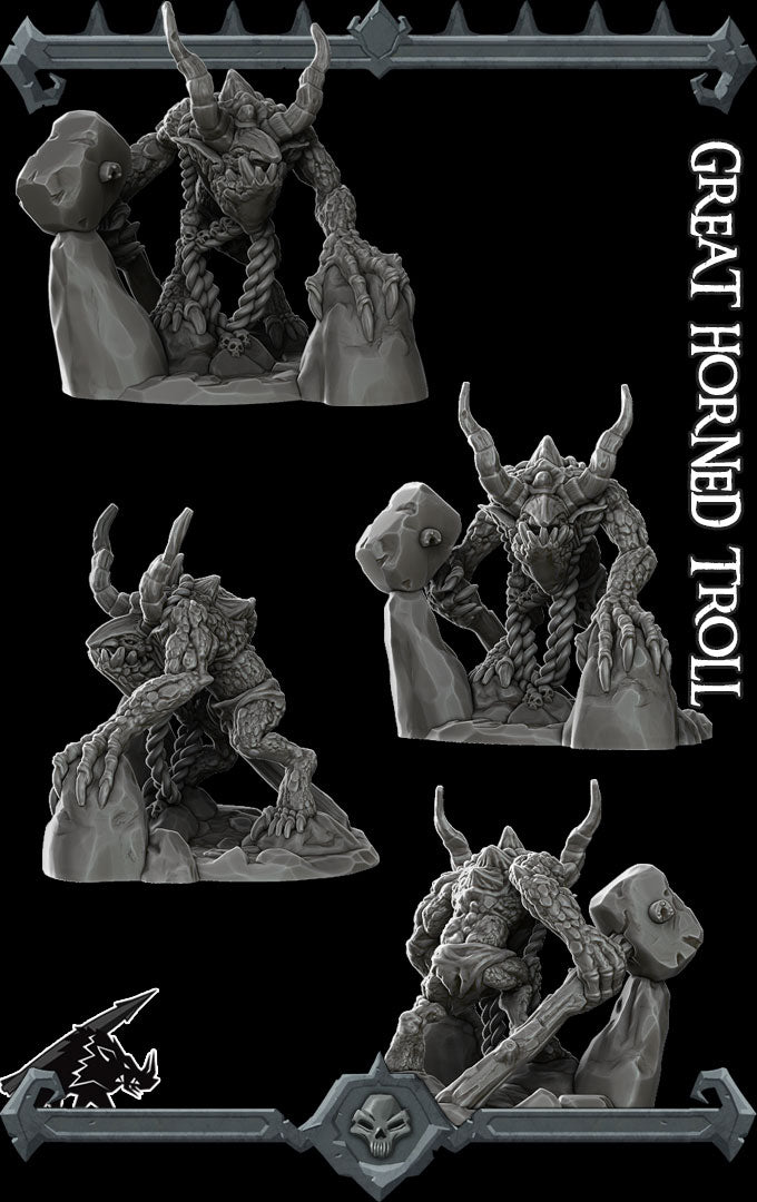 GREAT HORNED TROLL - Miniature | All Sizes | Dungeons and Dragons | Pathfinder | War Gaming