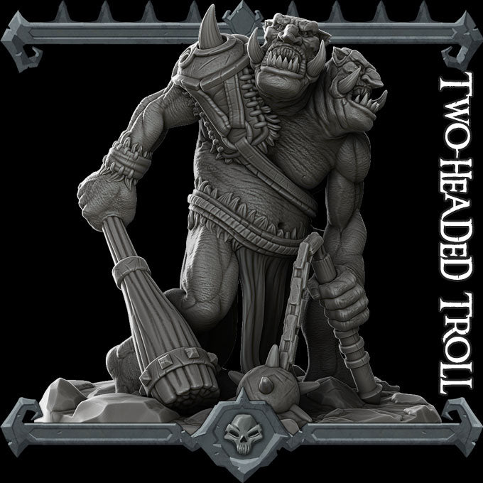 TWO-HEADED TROLL - Miniature | All Sizes | Dungeons and Dragons | Pathfinder | War Gaming