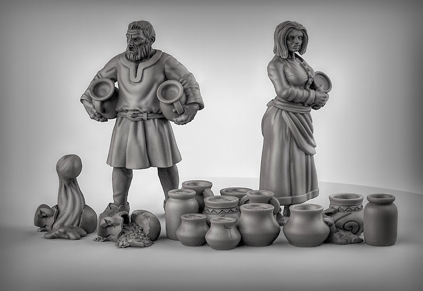 NPC's with pots Resin Miniature for DnD | Tabletop Gaming