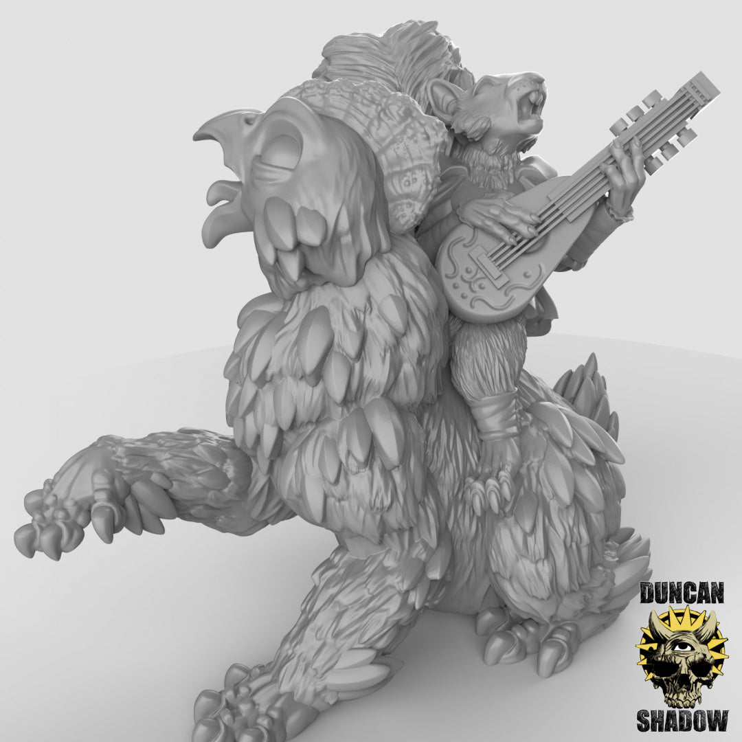 Scurryni Bard Riding Chickenbear Resin Miniature for DnD | Tabletop Gaming